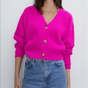 Zara Hot Pink Cardigan Medium 